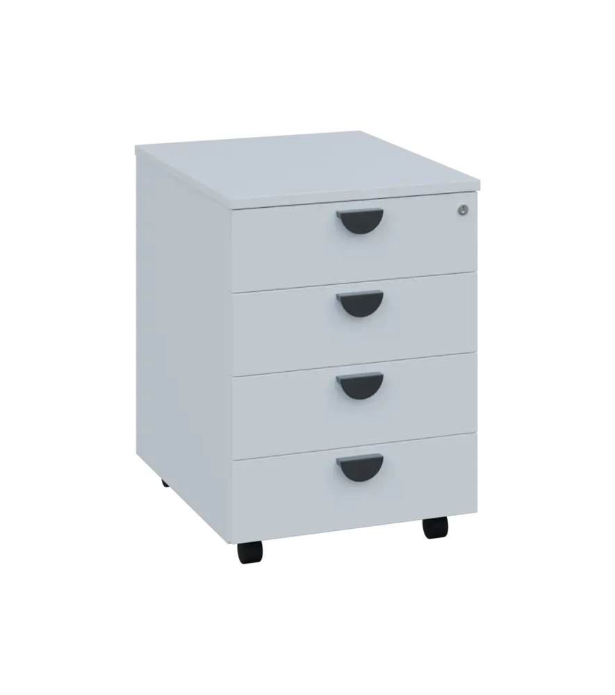 TKZ - 01 kontejner pojízdný, 4-zásuvkový, deska 18 mm, zámek na 1. zásuvce, bílá